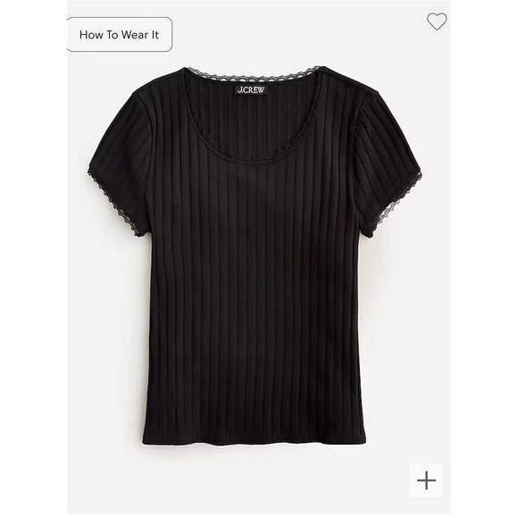 J. Crew Tops - J. Crew Small Pointelle cotton lace tee, black $49.50